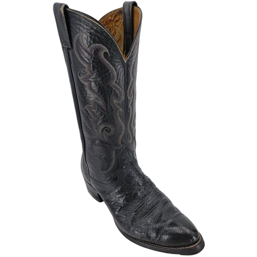 Vintage Nocona Exotic Black Ostrich Leather Cowboy Boots Mens 8.5d Western Cbc